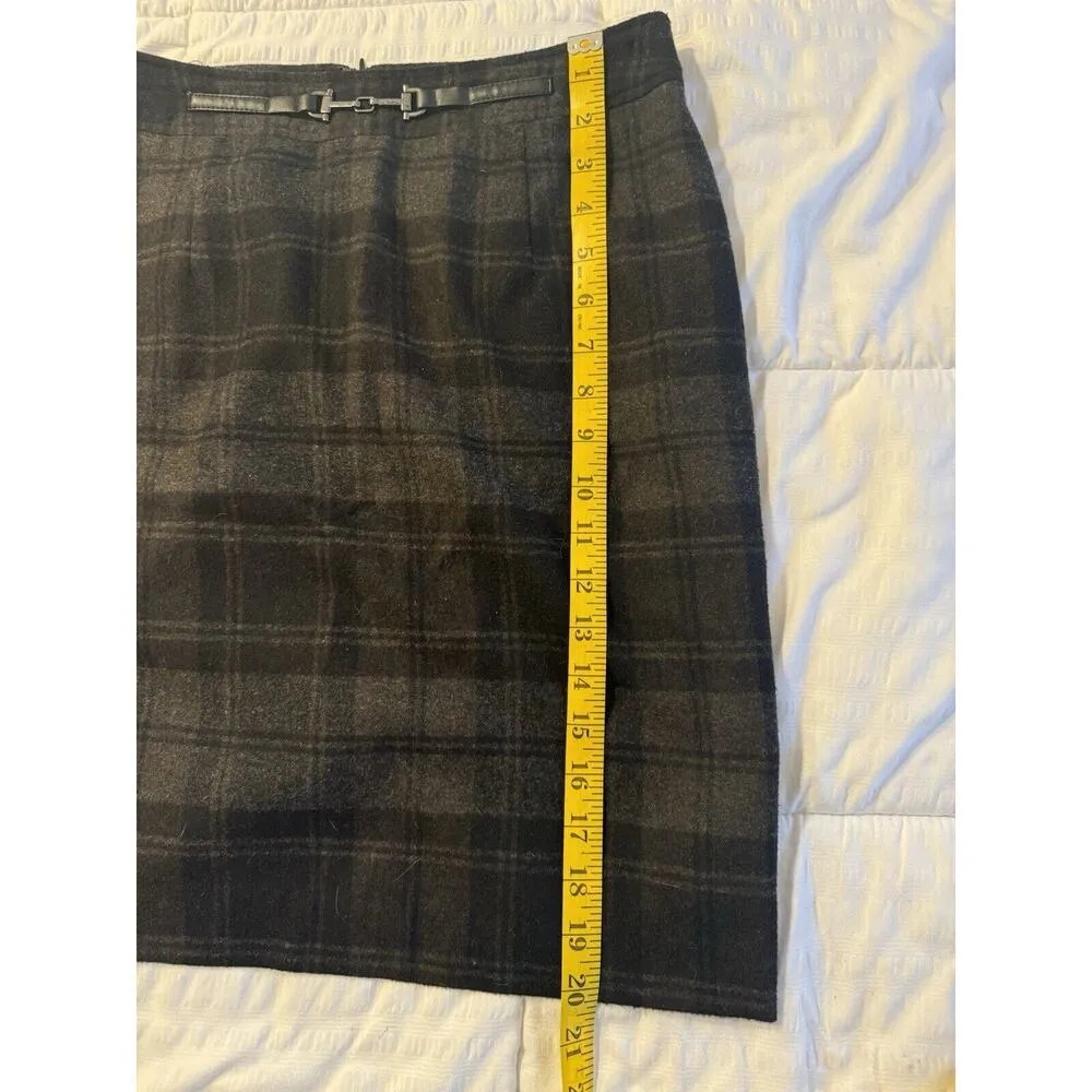 Amanda + Chelsea Pencil Skirt Wool Blend Gray Belted Checkered Dark Academia - Image 8