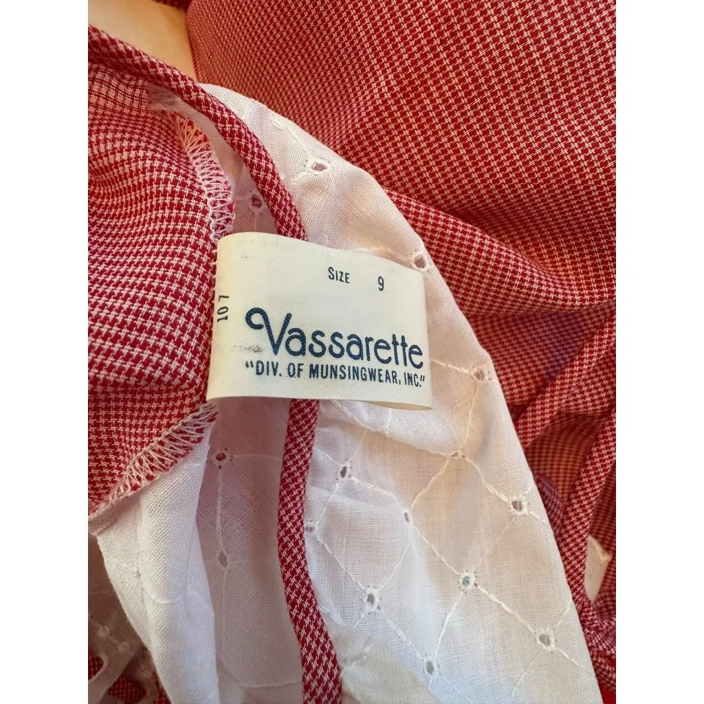 NWT Vtg Vassarette Milkmaid Maxi Dress Nightgown Red White Puff Sleeve Size 9 - Image 5