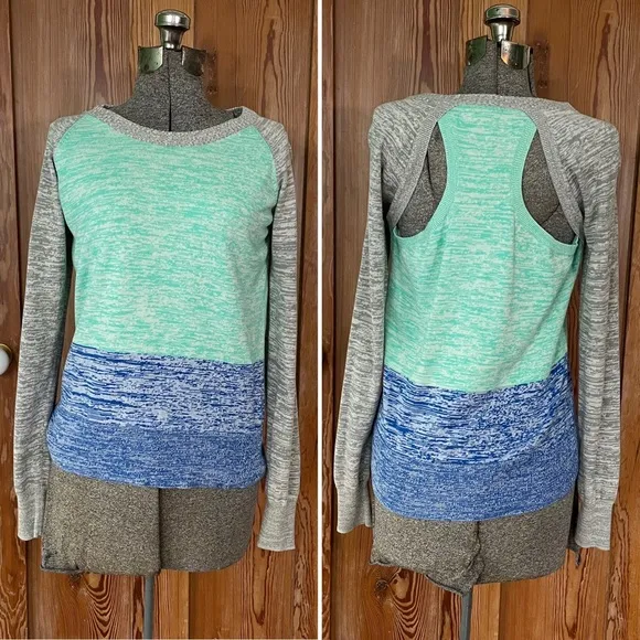 I Heart Ronson Color Block Racerback Cutout Heathered Sweater - Sz L - Image 2