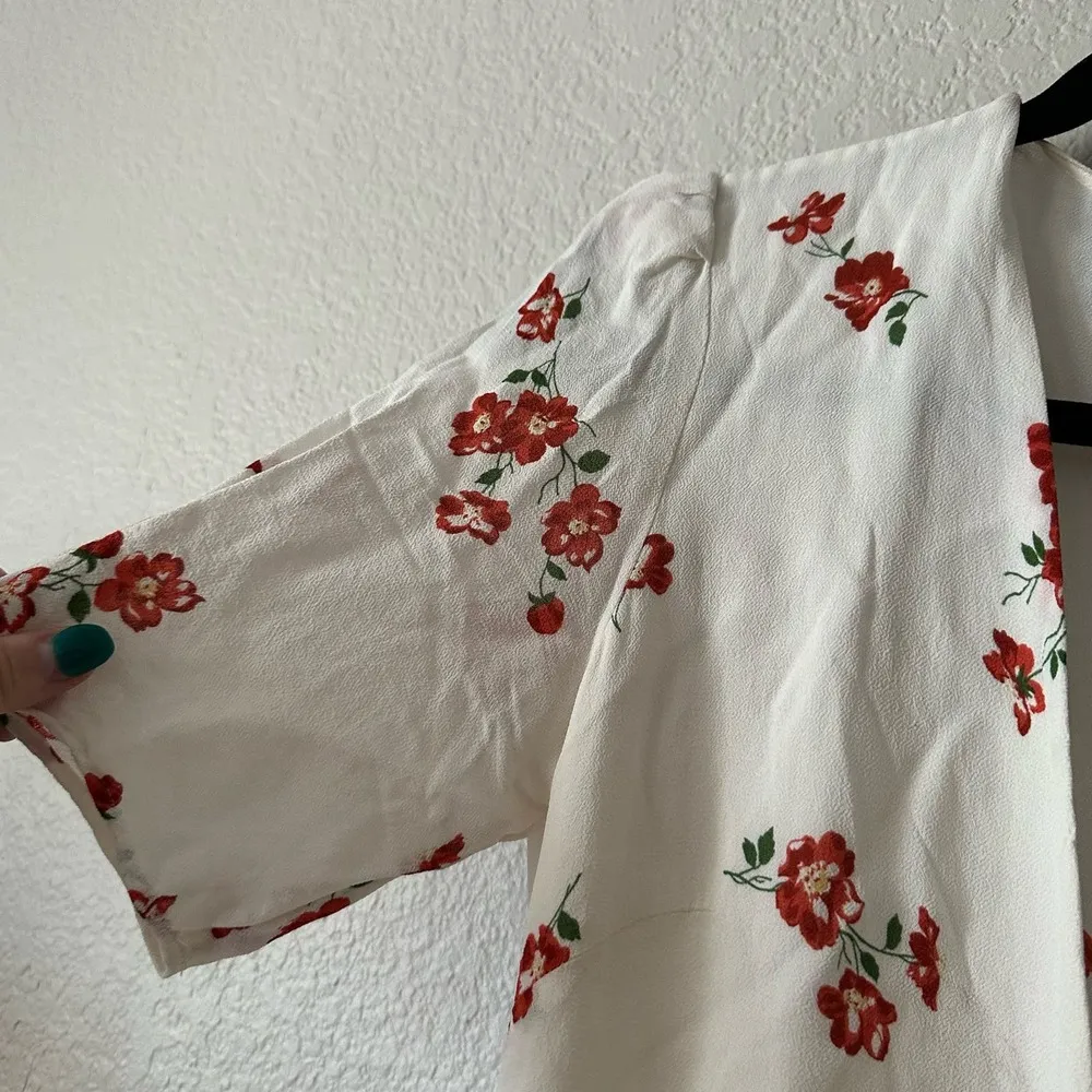 Reformation Floral V-Neck Lucky Wrap Mini Dress White Red Size XL - Image 7