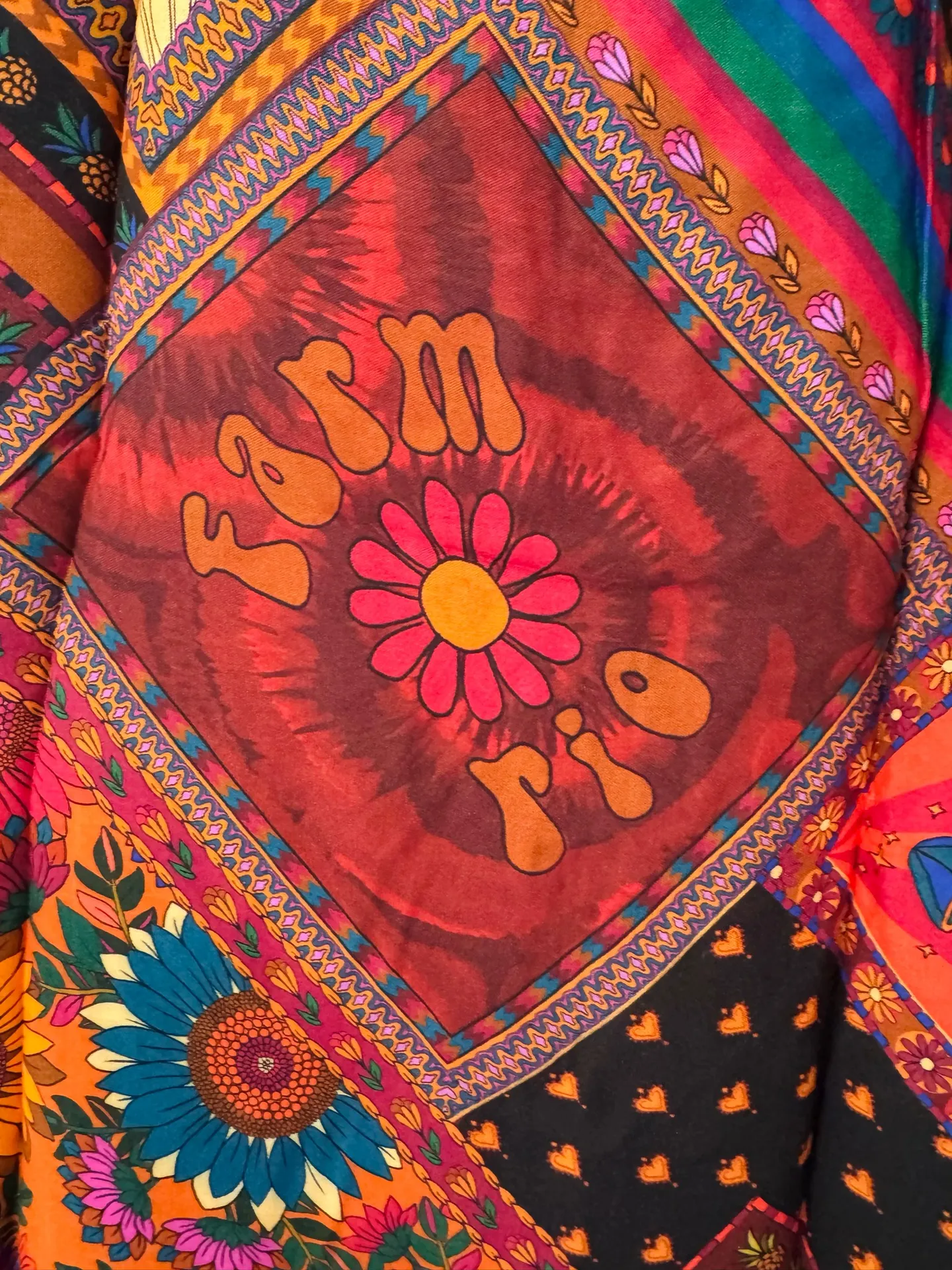 Farm Rio Mixed Prints Satin Slip Midi Skirt, Size S - Image 9