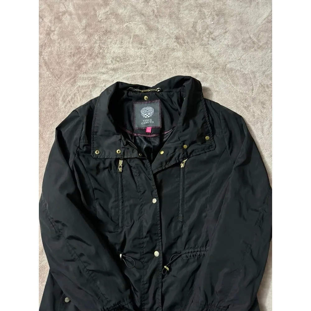 Vince Camuto‎ Black Hooded Parka Jacket Quilted Cinch Waist Long Coat Size M - Image 7