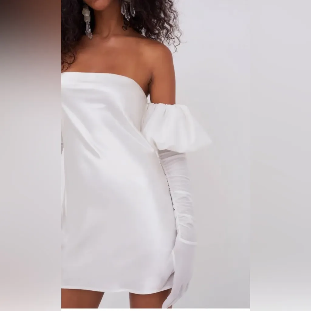 For Love & Lemons Hazel White Mini Bridal Dress Romantic Coquette Gloves Bride - Image 5