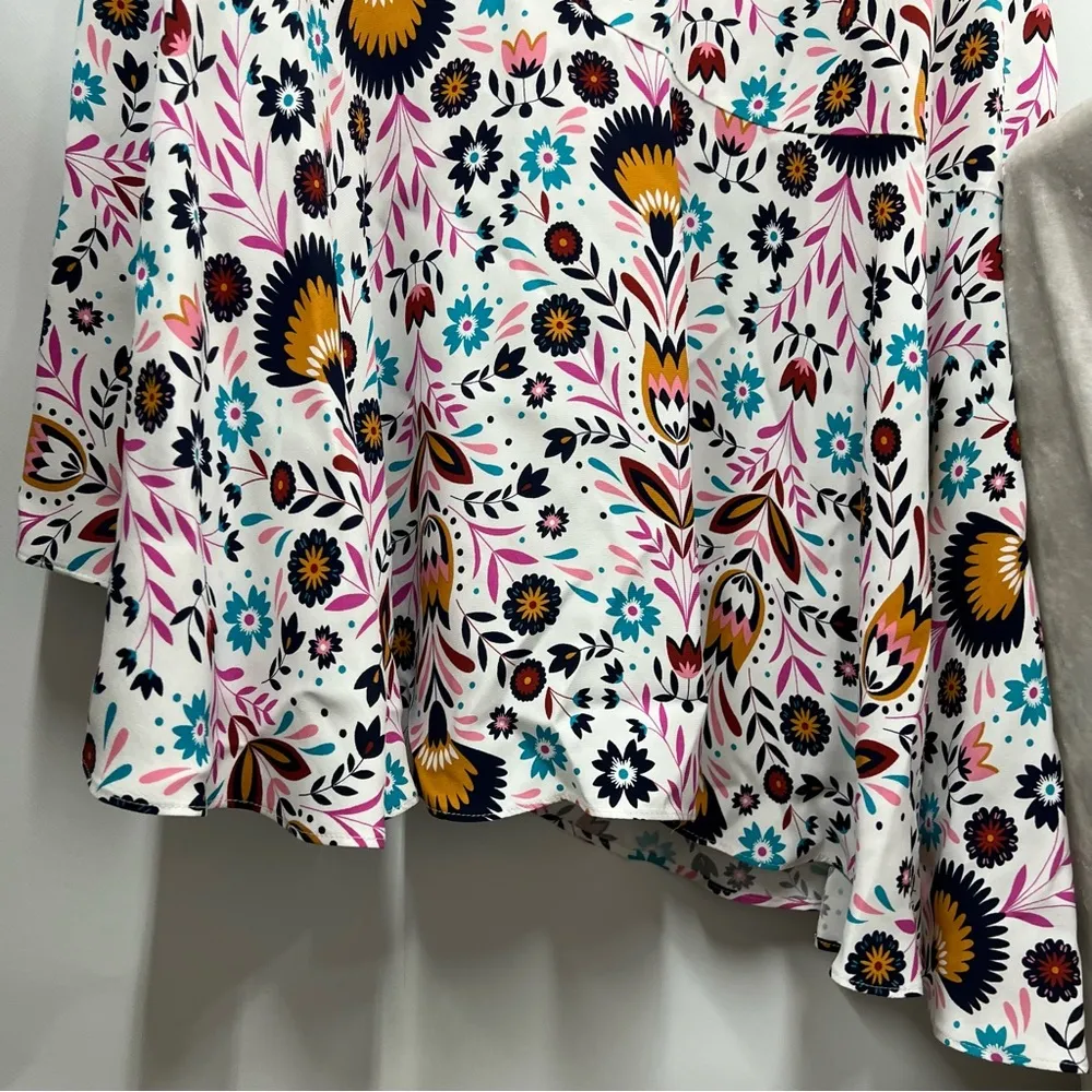 Boden Tessa Asymmetrical 12L Midi Dress Ivory Carnival Floral Size 12 - Image 3