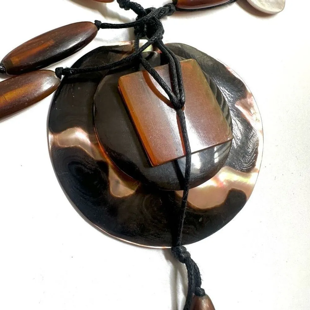 Long circle shell brown beaded necklace on adjustable cord - Image 11