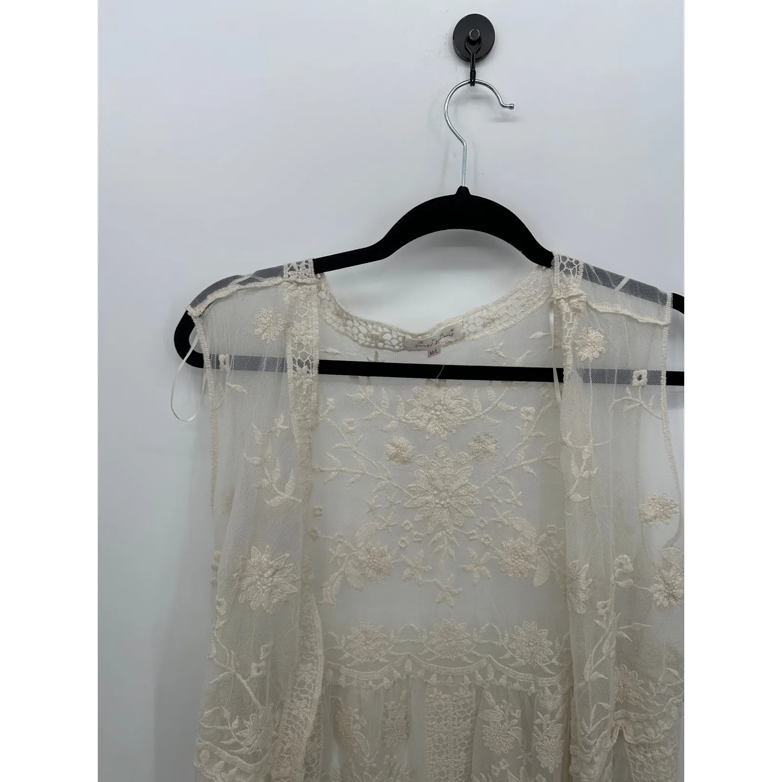 Sweet Generis Women Cream Lace Cardigan Vest Size M/L Boho Festival Hippie Gypsy Size L - Image 4