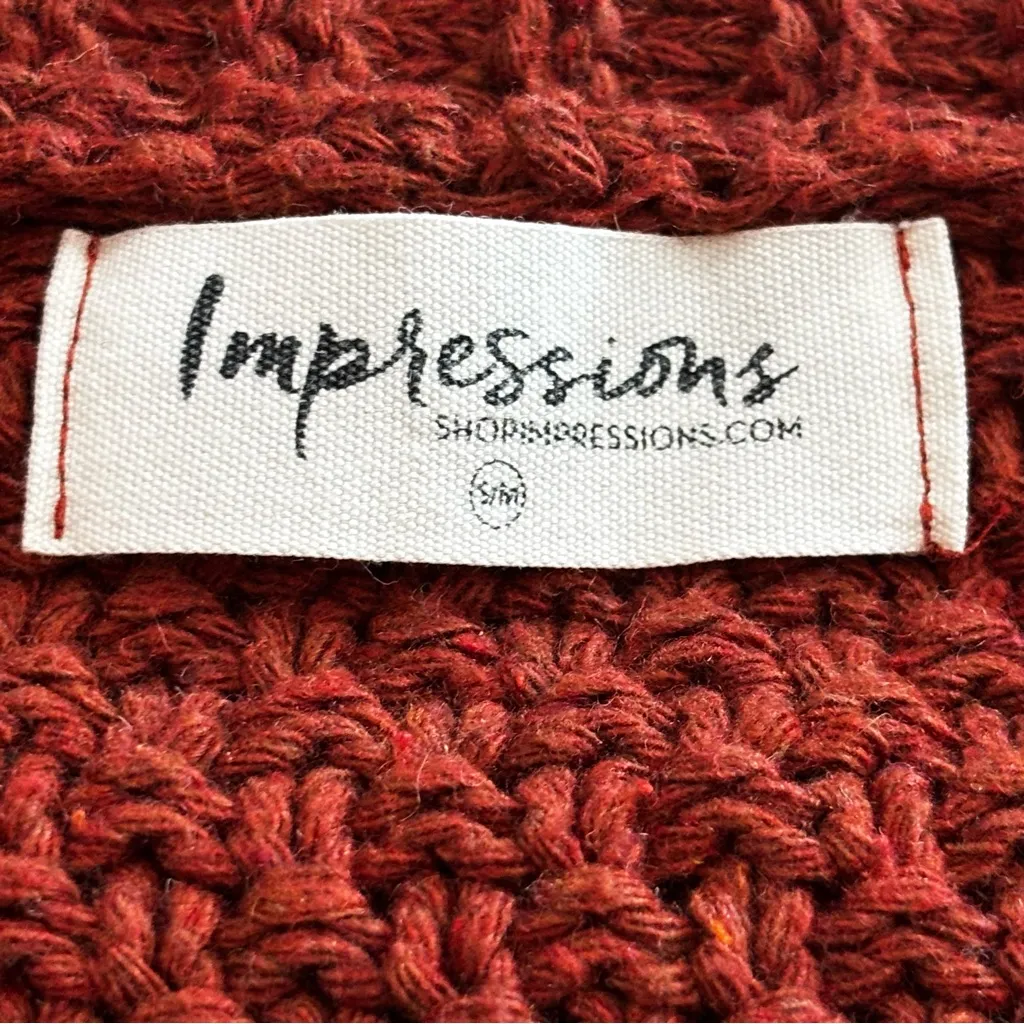 Impressions  Open Front Cable Knit Cardigan Rust Color Size M/L - Image 7