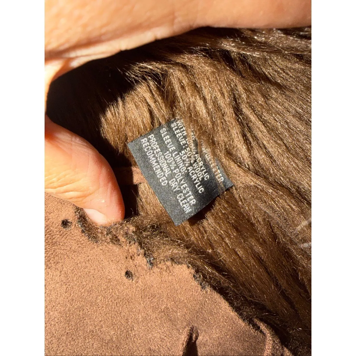 Montanaco Suede Short Jacket Faux Fur Lining Faux Saber Tooth Closure L Brown Size L - Image 6