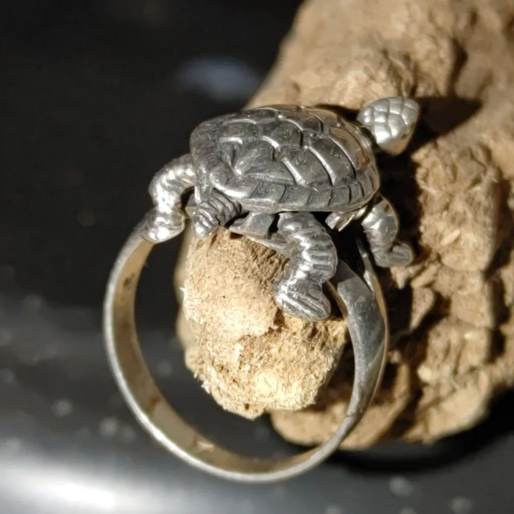 Turtle Tortoise Design Ring Moving Parts Articulated Sterling Silver 925 Nature - Image 6