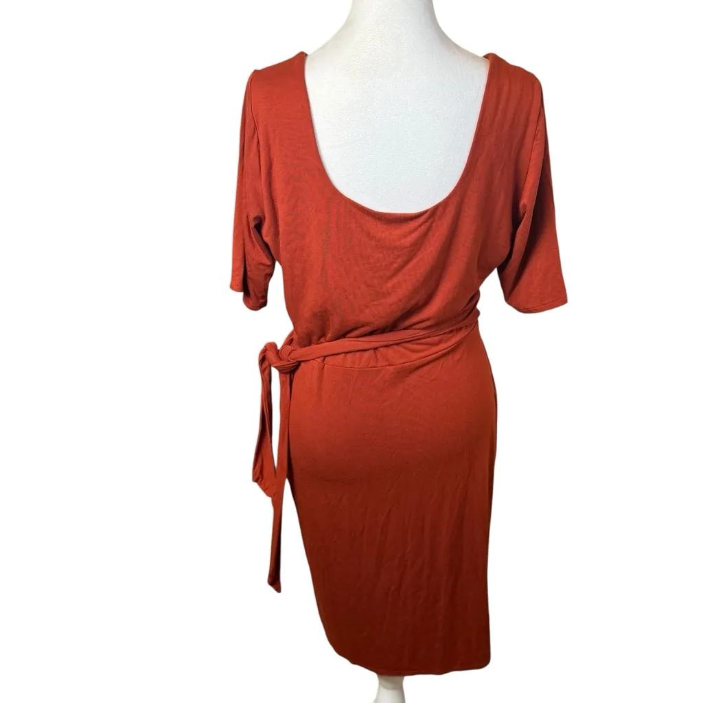 Maurices 24/7 Solid Wrap Mini Dress Burnt Orange Large Casual Fall Autumn Office - Image 5