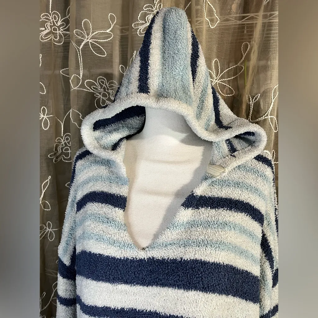 Seven7 Blue White Striped Hooded Popcorn Sweater - Image 2