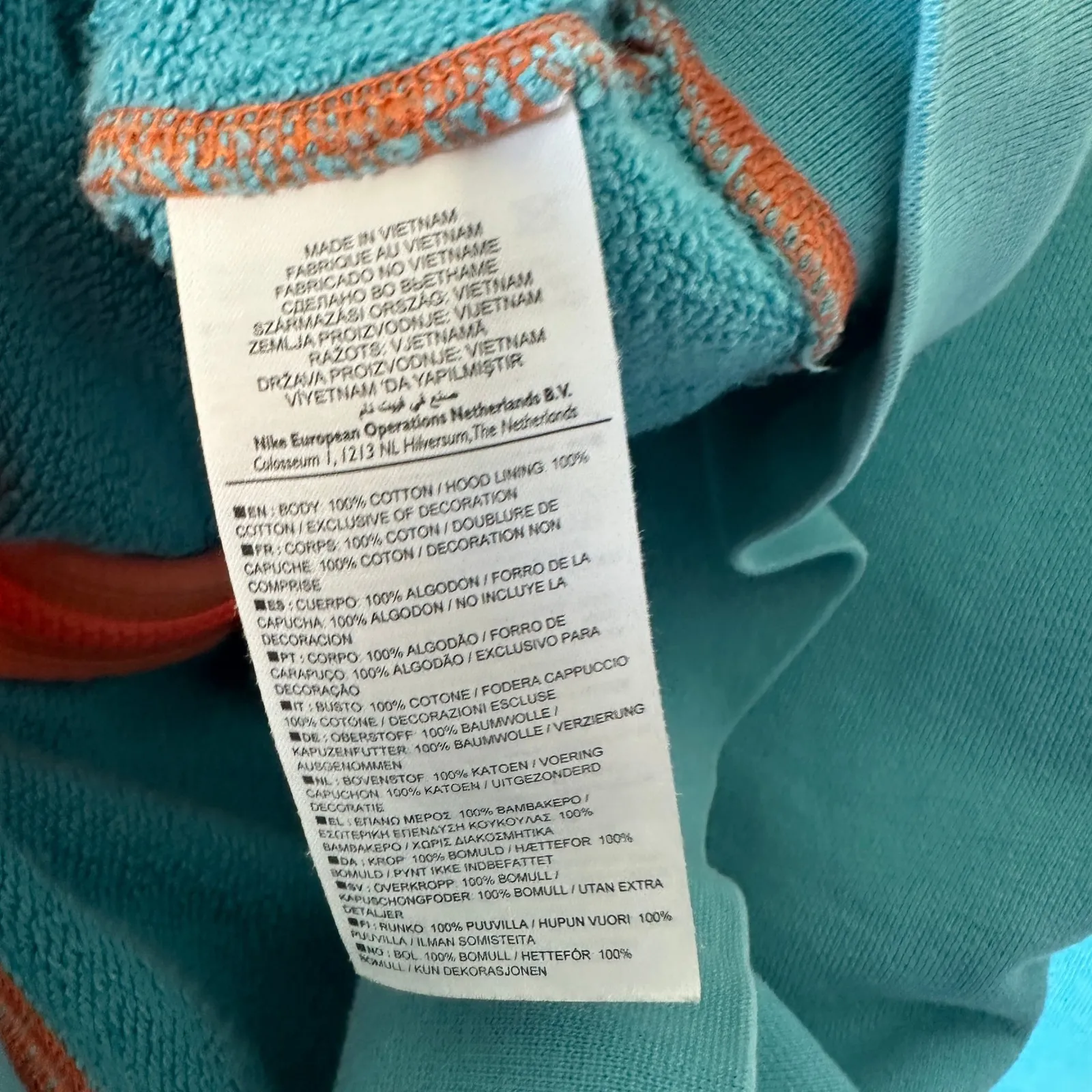 Vintage Nike Sportswear Full Zip‎ Hoodie Turquoise Orange Trim Dolphins Small - Image 5