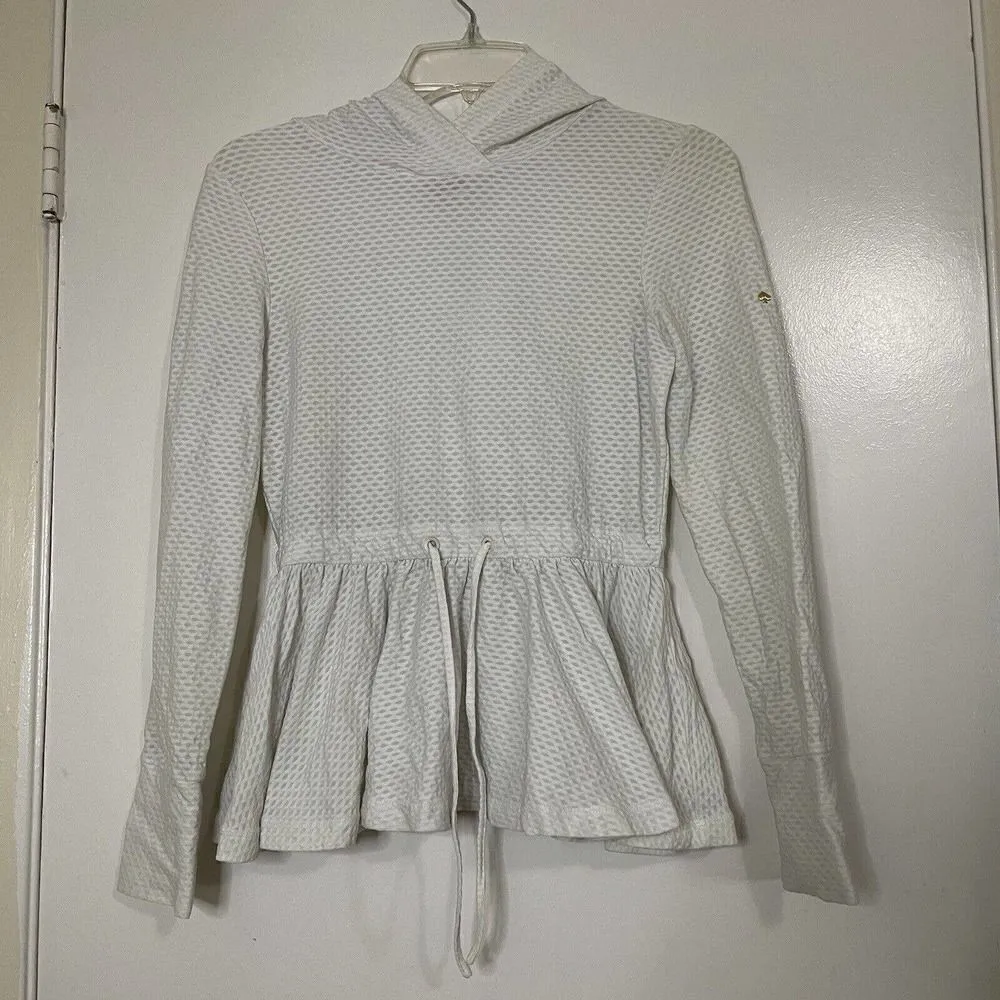 KATE SPADE White ivory Textured Mesh Peplum Hoodie knit top size XS White - Image 2