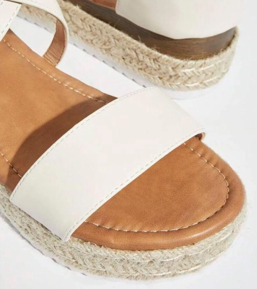 Shein Shuzia White Minimalist Cross Strap Wedge Platform Espadrilles Sandals - Image 3