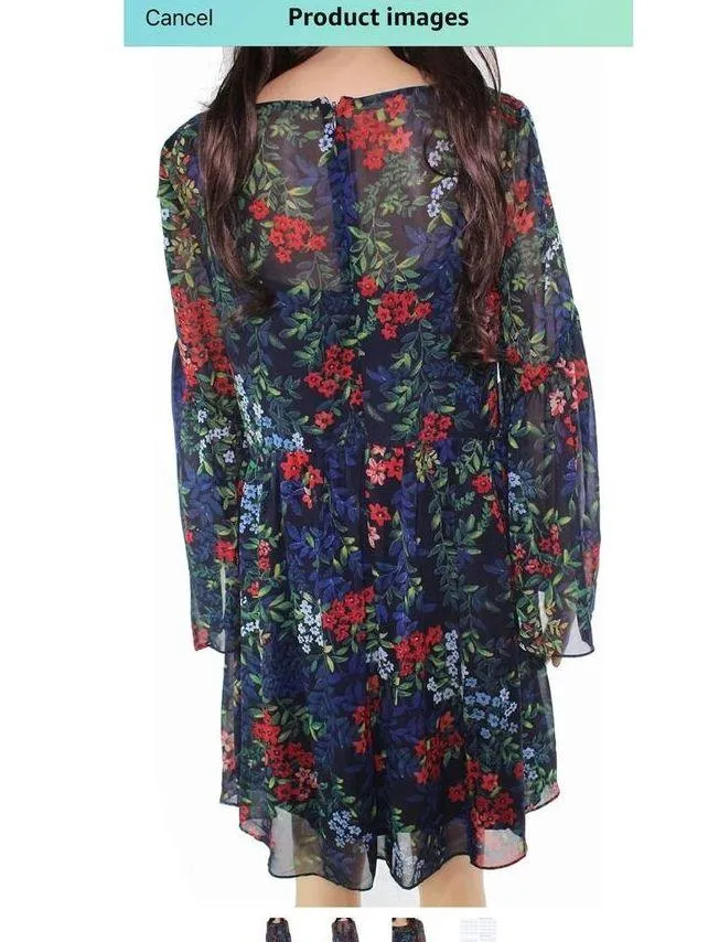 Lauren Ralph Lauren Floral Dress LRL Navy Red Babydoll 2 Pc Bell Sleeve sz 12 - Image 3