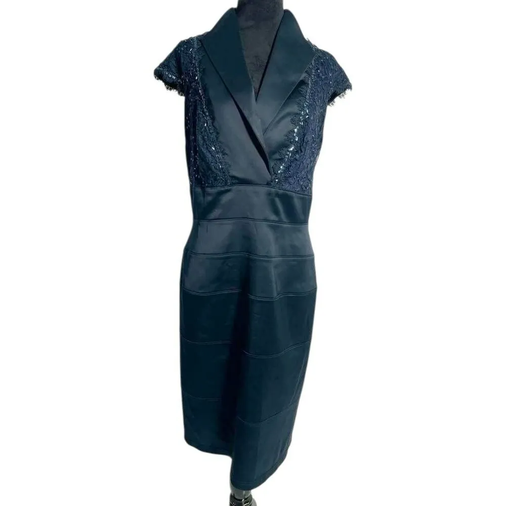 Tadashi Shoji Size 12 Blue Dress Evening Cocktail Party Bandage Lace Detail - Image 2