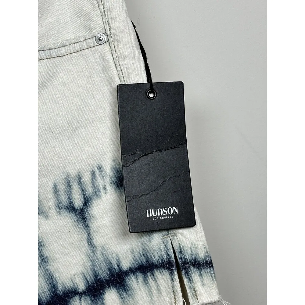 HUDSON High Rise Cut Off Lori SHORTS Size 26 Button Fly White Tie Dye Bleach NWT - Image 3
