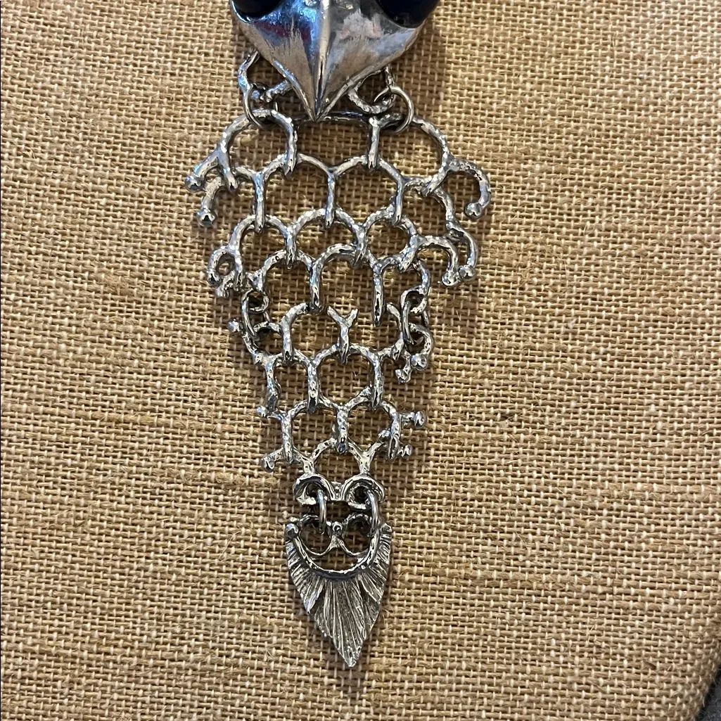 Huge Silver Tone Articulated Owl Pendant - Image 3