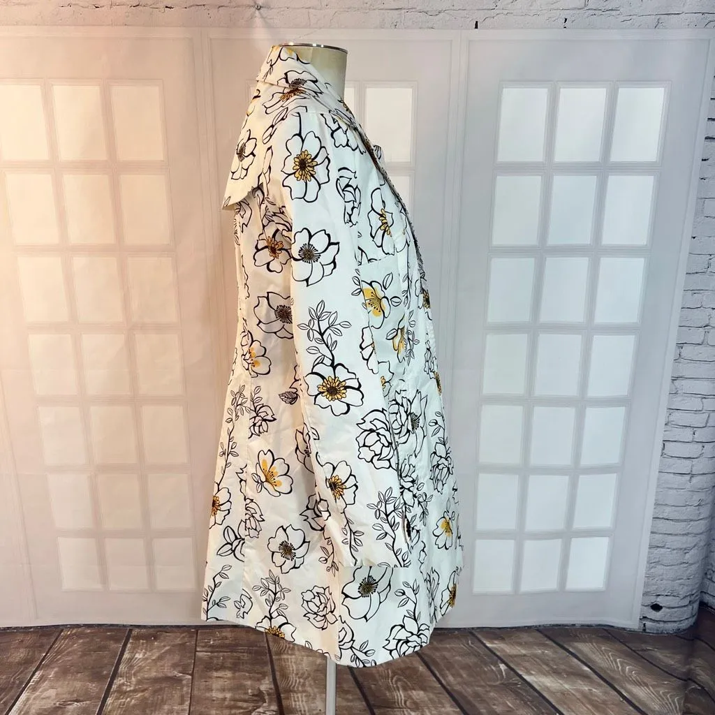 Relativity Black White Floral Long Sleeve Button Front Rain Jacket Size Medium - Image 4