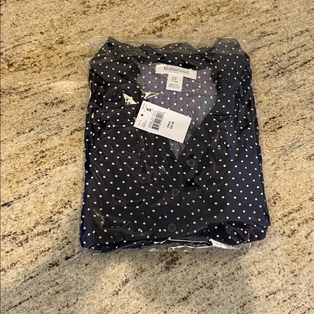 MOTHERHOOD MATERNITY navy Blue Polka Dot 1/2 Button Pullover Top S - Image 8