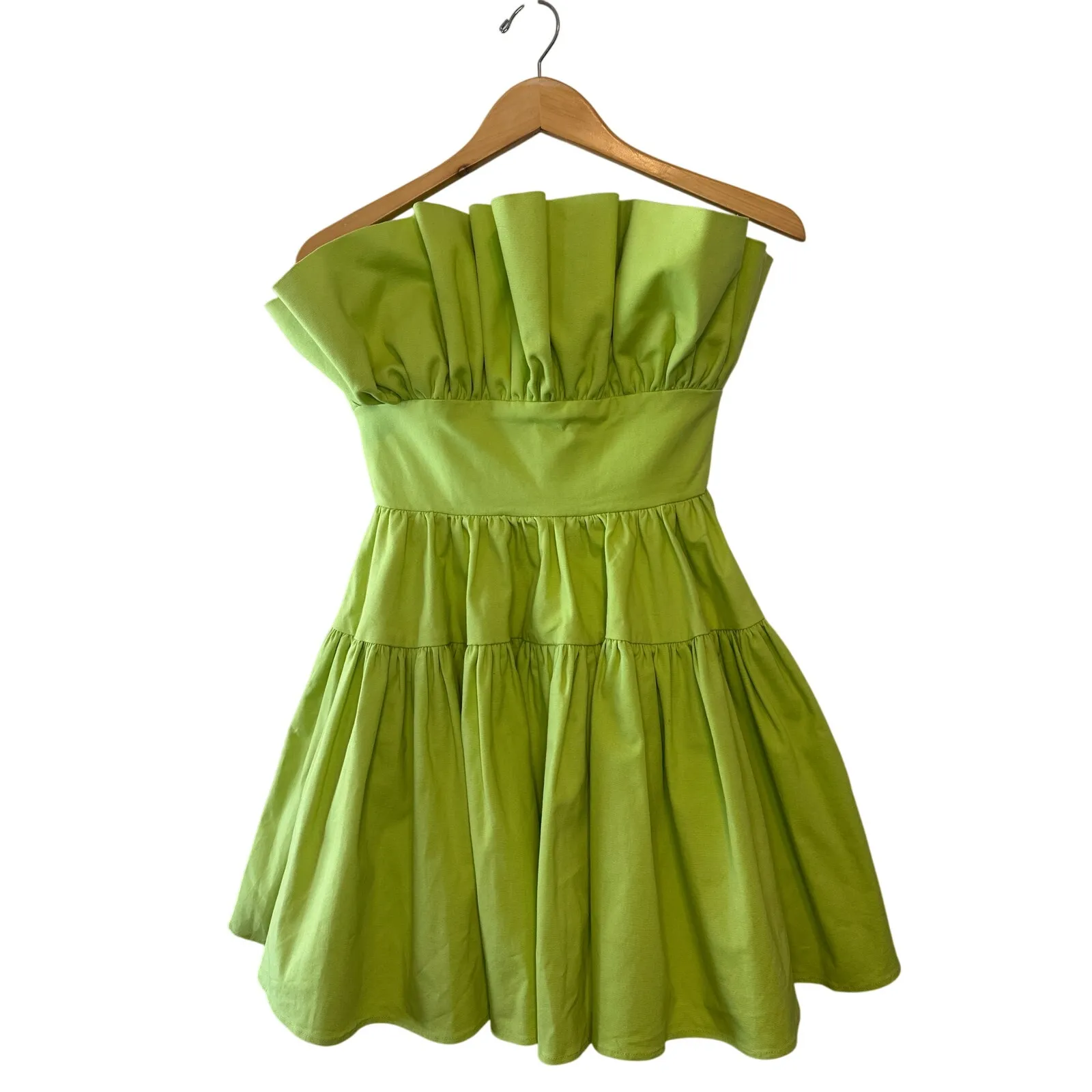 Sau Lee Nia Lime Green Strapless Pleated Cotton Mini Dress Size 4 - Image 2