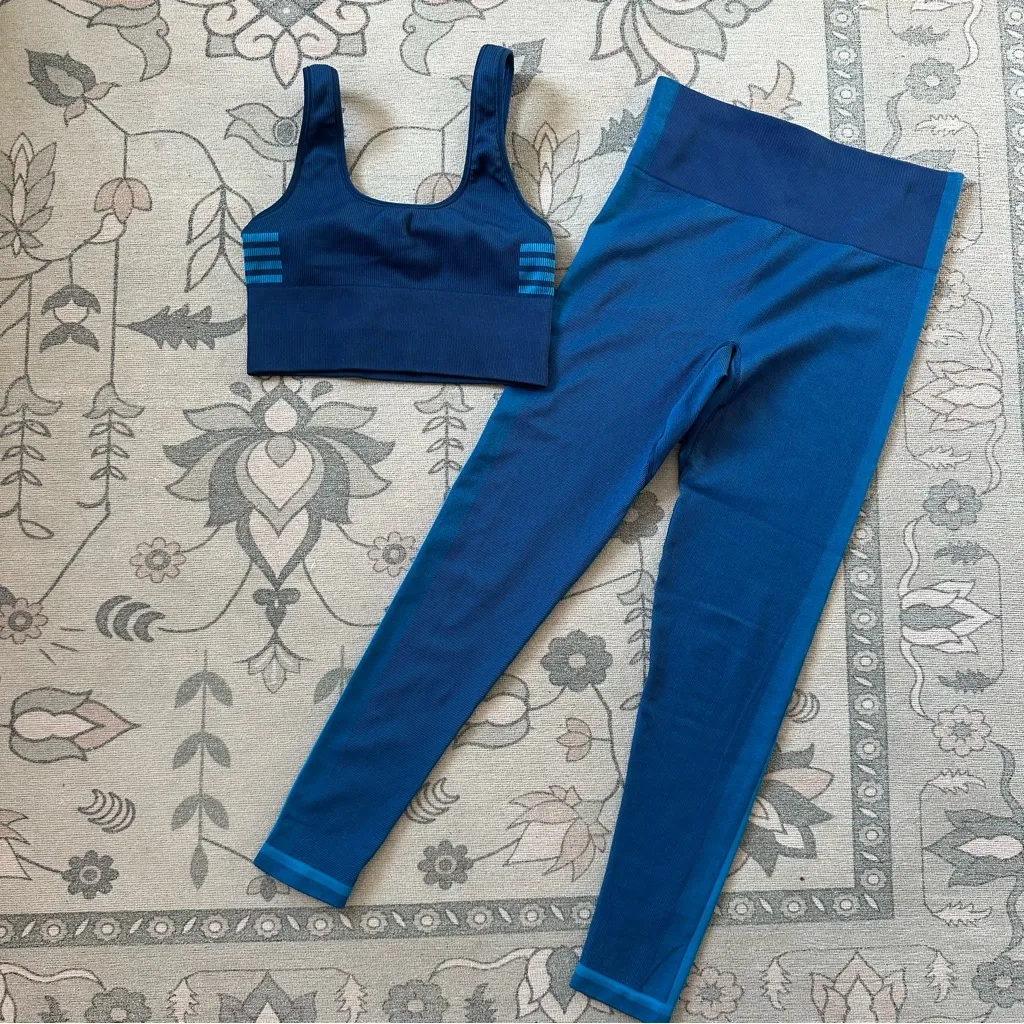 Outdoor Voices SeamlessSmooth Knit Legging & Bra 2 Piece Set size S / XS blue - Image 2