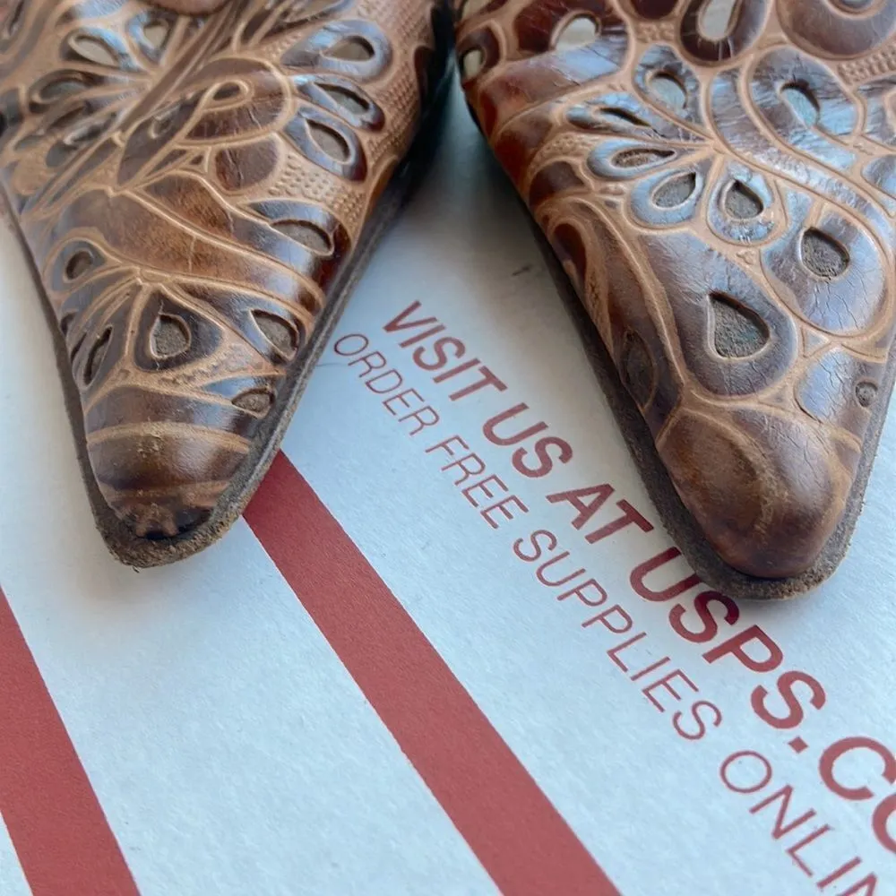 Salvatore D’Anna • Pointed Tooled Leather Heels Size 7 Brown - Image 6