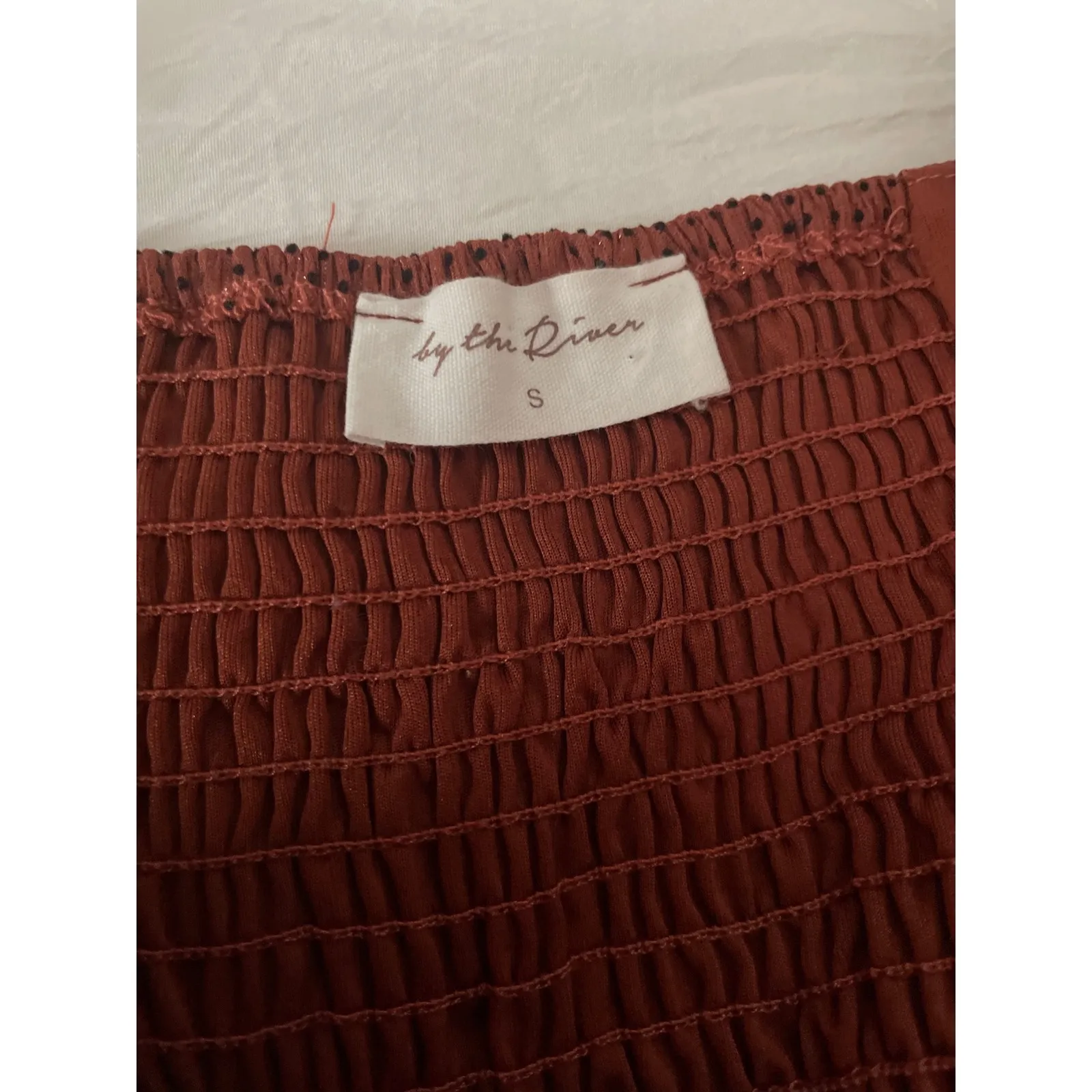 By the River Mini Dress Swiss Dot Ruffle Trim Square Neck Brown S Fairy - Image 5