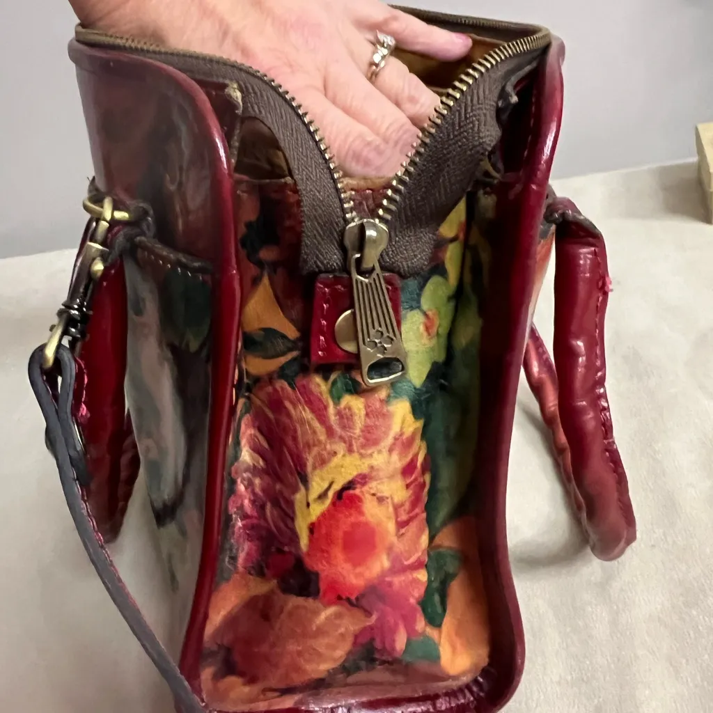 🌺 PATRICIA NASH RARE VINTAGE FLORAL LEATHER SATCHEL / CROSSBODY 🌺 - Image 8