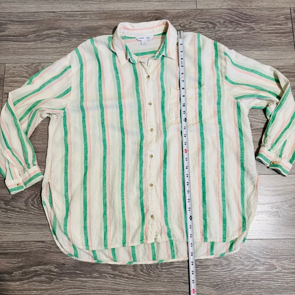 Old Navy Women The Boyfriend Linen Blend Oversized Striped Button-Up Shirt Sz XL - Image 12