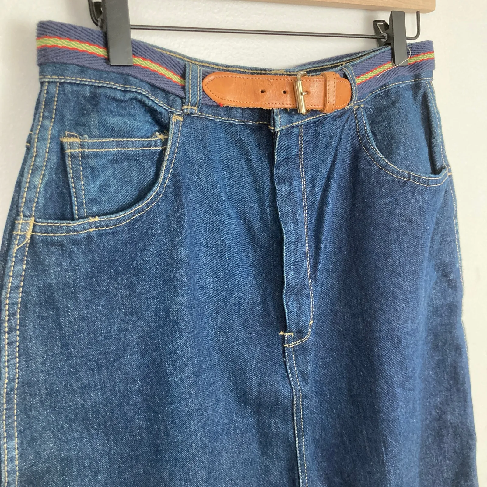 Vintage Spiegel Size 14 Slit Front Denim Midi Skirt 90s Country Western Cowgirl - Image 3