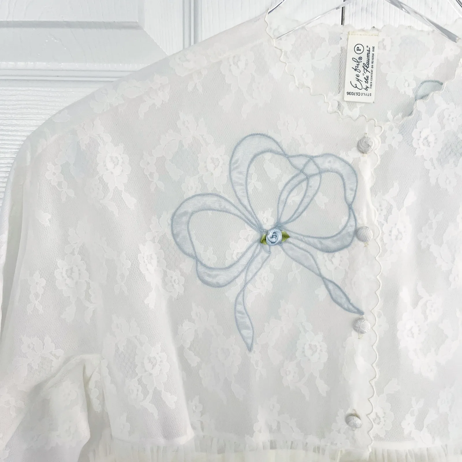 Eyeful by the Flaums Vintage White Peignoir Sheer Robe with Bow Detail - Image 2