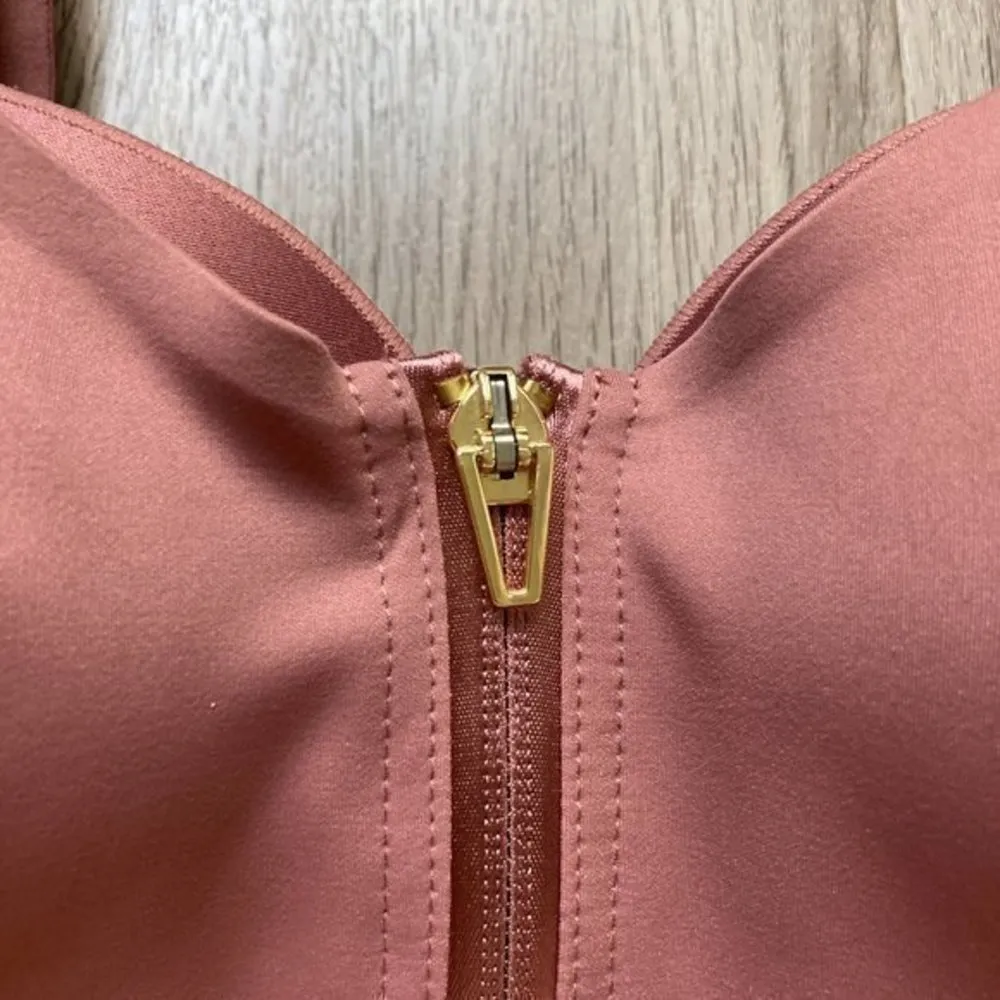 Dusty Pink Zip Up Bustier Crop Top Size M Size M - Image 2