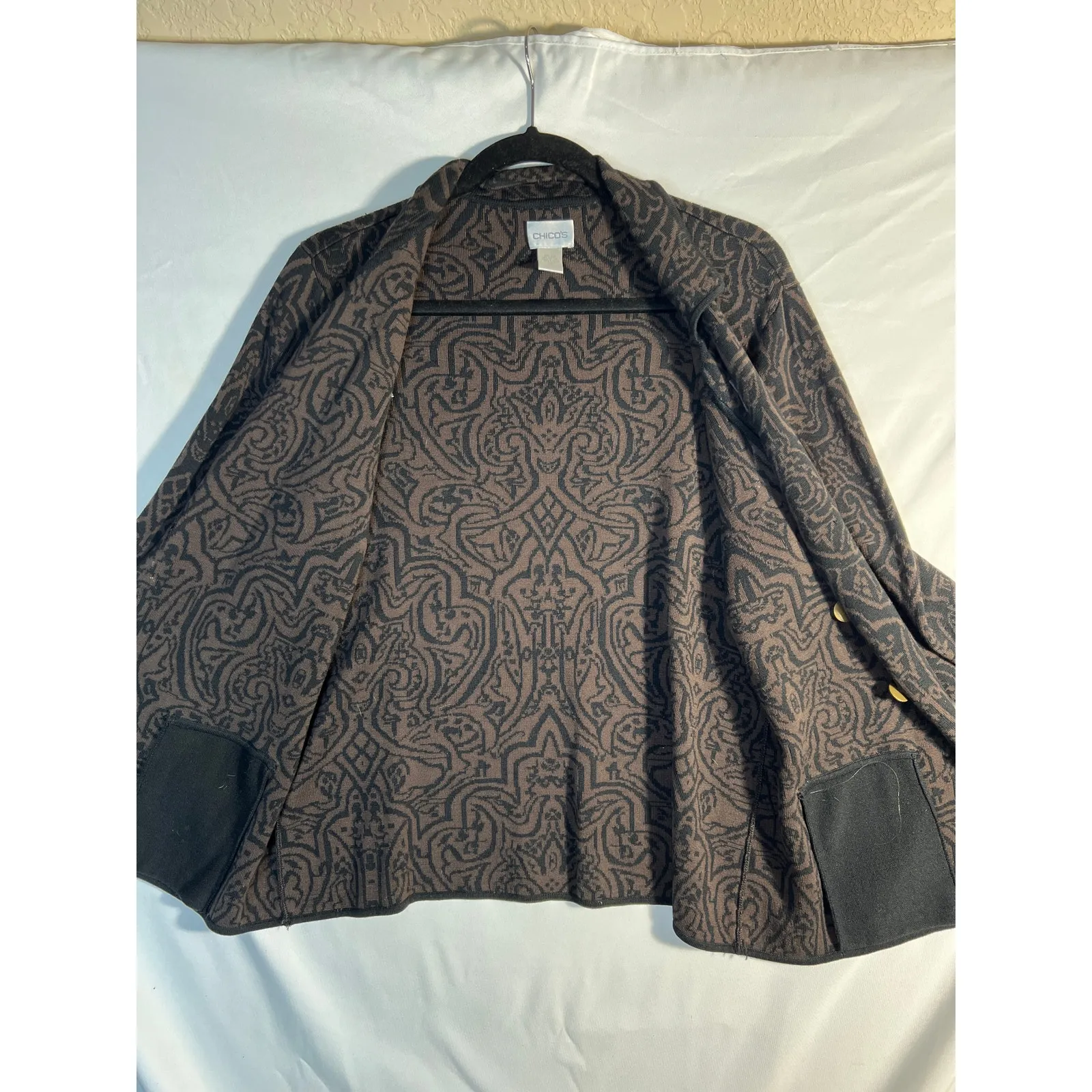 Chico's 1  silk/cotton brown/black jacquard button-up office dressy holiday - Image 6