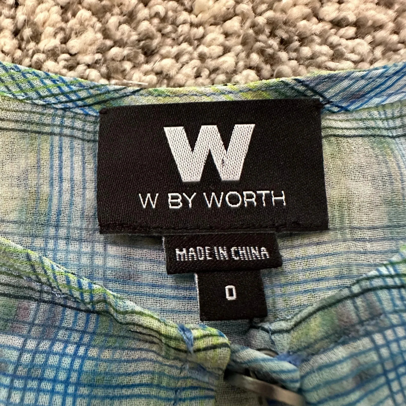 W by Worth blue & green plaid semi-sheer tank top size 0 - Image 6