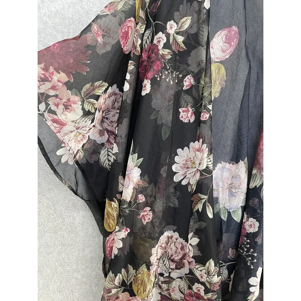 Cyn & Luca Women's Robe Sheer Black Floral Long Coverup Size XS Roses - Image 5