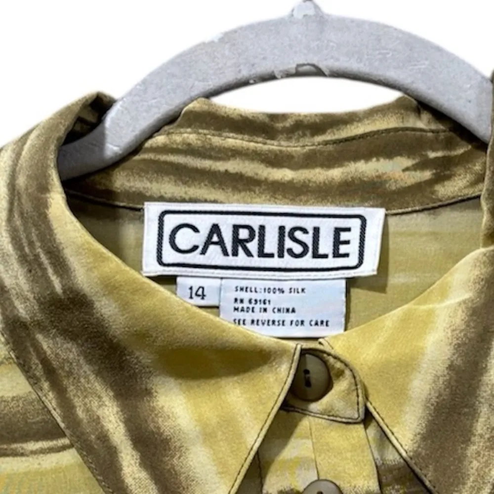 Carlisle 100% silk Yellow and Beige collared blouse size 14 - Image 4