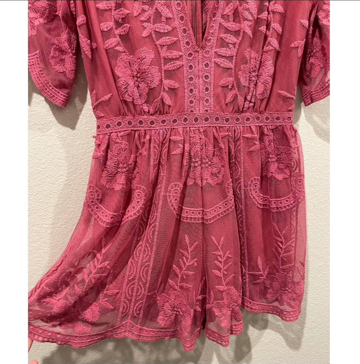 Honey Punch Raspberry Lace Romper - Image 4