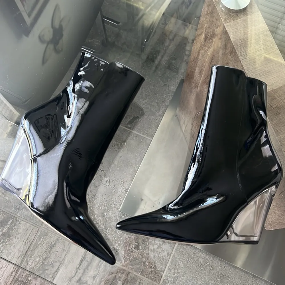 Stuart Weitzman Lucite 100 Wedge Heel Boots in Black, Size EU36.5 US6 New in Box - Image 10