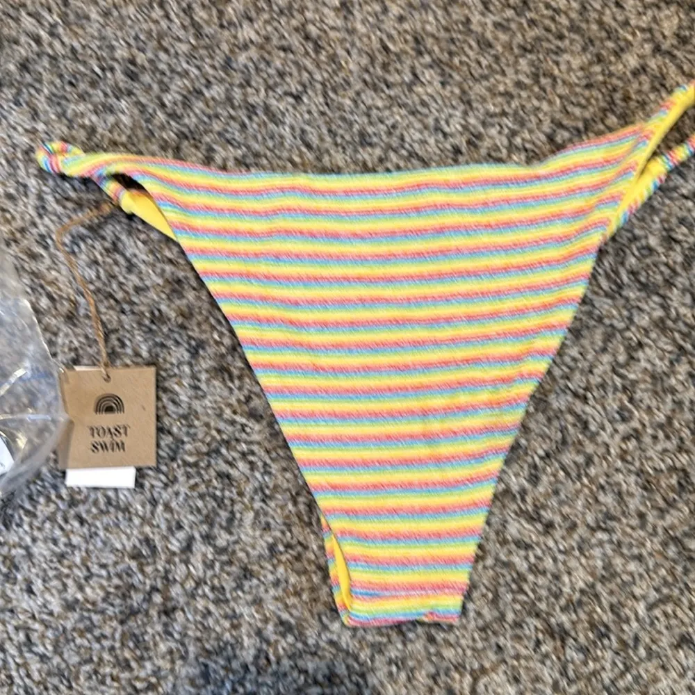 NWT Toast Swim Women's Signature Stitch Bikini Bottom Rainbow Rib Size XL Yellow - Image 7