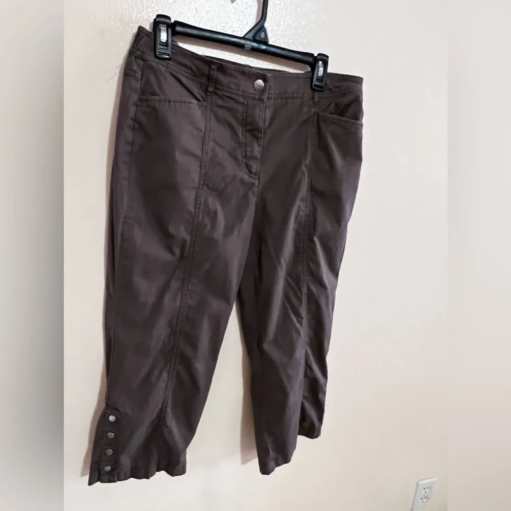 JM Collection Capri Crop Casual Pants Full Elastic Waist Size 8 Brown Check - Image 3