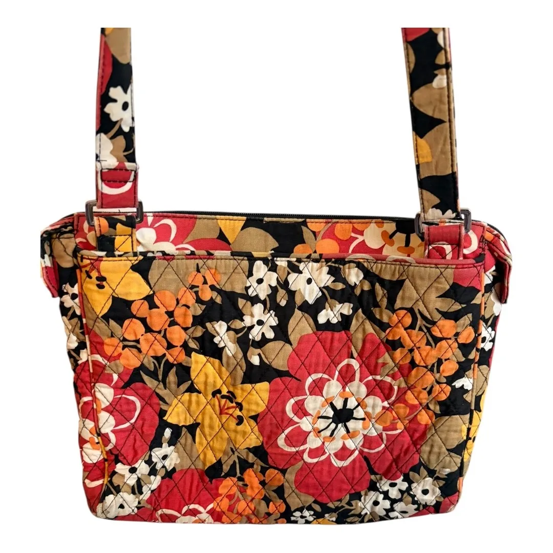 Vera Bradley Quilted Floral Crossbody Bag Red Yellow Black Adjustable Strap - Image 3