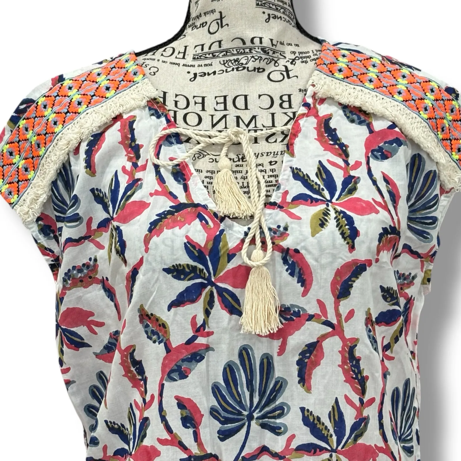 Roller Rabbit Size S Cotton Embroidered Floral Shift Dress Boho Cottage Prairie - Image 2