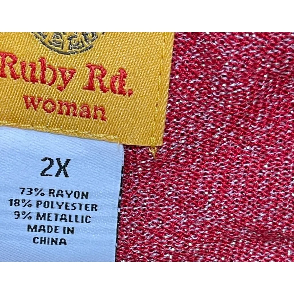 Ruby Rd Woman Sparkle Red Cardigan Sweater Size 2X Open Front Longline - Image 6