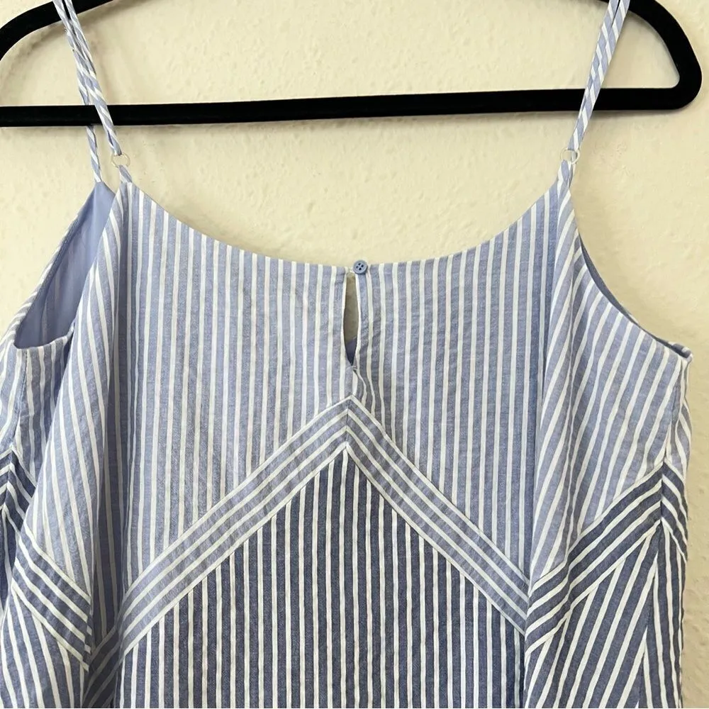 BCBGMaxazria Blue Cora Striped Asymmetrical Spaghetti Strap Tank Top Size Medium - Image 4