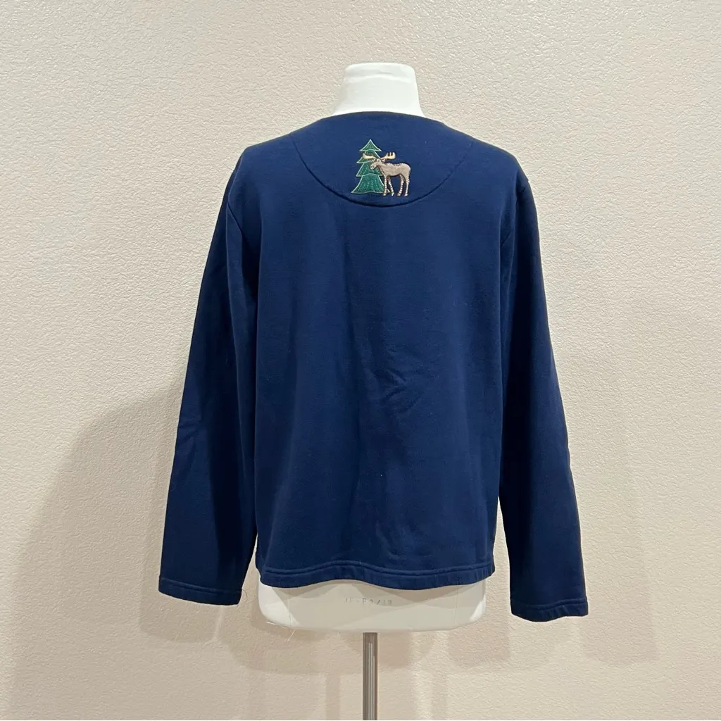Vintage Breckenridge Navy Moose Bears Trees Buttoned Cardigan Size Large - Image 8