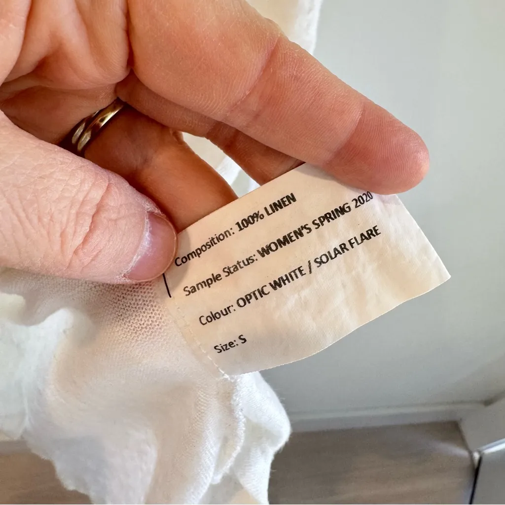 BLDWN Landon Linen Long Sleeve Tee Optic White Solar Flare Small - Image 4
