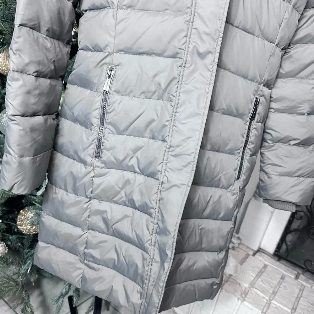 Michael Kors Womens Gray Fur Trim Hooded Long Sleeve Puffer Jacket Size Small - Image 3
