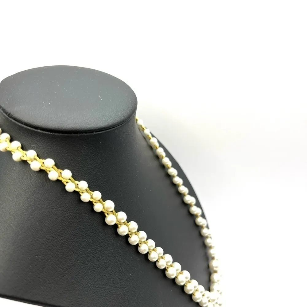 Pearl and Gold Tone Choker 19” length. Double pearl and Triple gold tone chain. White - Image 5