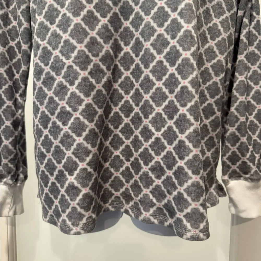 Nautical Gray Patterned Women's PJ Henley Top Size M Soft Fuzzy Cozycore - Image 4